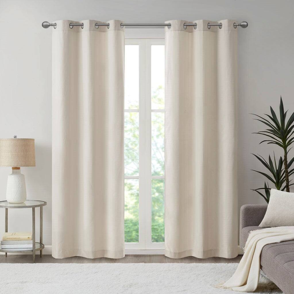 Front. BreeBe - Basketweave Room Darkening Curtain Panel Pair(2 Pcs Window Panels) - Ivory.