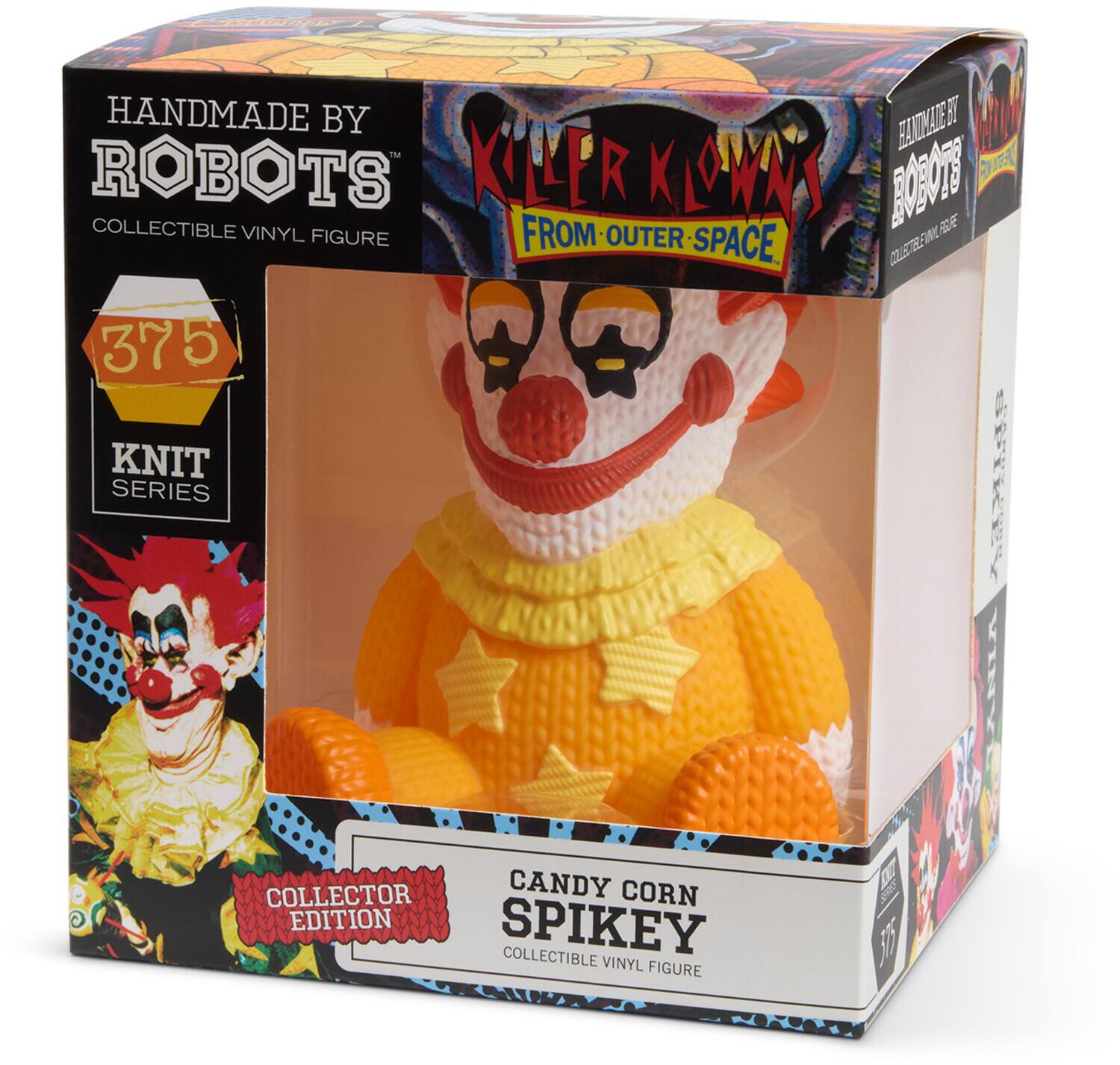 HANDMADE BY ROBOTS  
COLLECTIBLE VINYL FIGURE  

KILLER KLOWNS FROM OUTER SPACE  

375  
KNIT SERIES  

CANDY CORN SPIKEY  
COLLECTOR EDITION  

COLLECTIBLE VINYL FIGURE