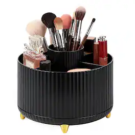 Mber - Rotating Makeup Organizer, Pencil Pen Holder Cup for Desk Organizer, Multi-Function Storage Carousel for Vanity - Black