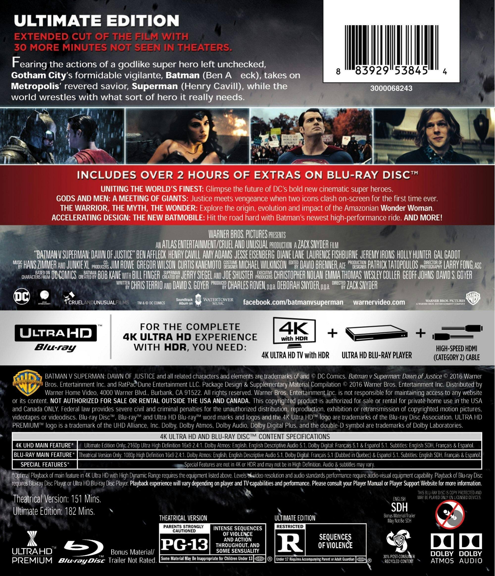 Back. Batman V Superman: Dawn of Justice   - 4K Blu-Ray.