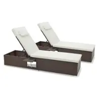 Costway 2 PCS Patio Chaise Lounge with 6-level Backrest, Comfy Seat Cushion & Headrest - Mix Brown + Off White - Front_Zoom