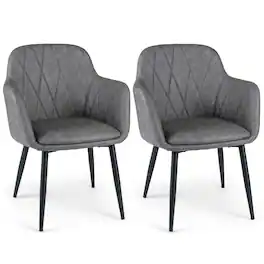 Costway - Dining Chairs Set of 2, Upholstered PU Leather Kitchen Chairs with Curved Back - Gray