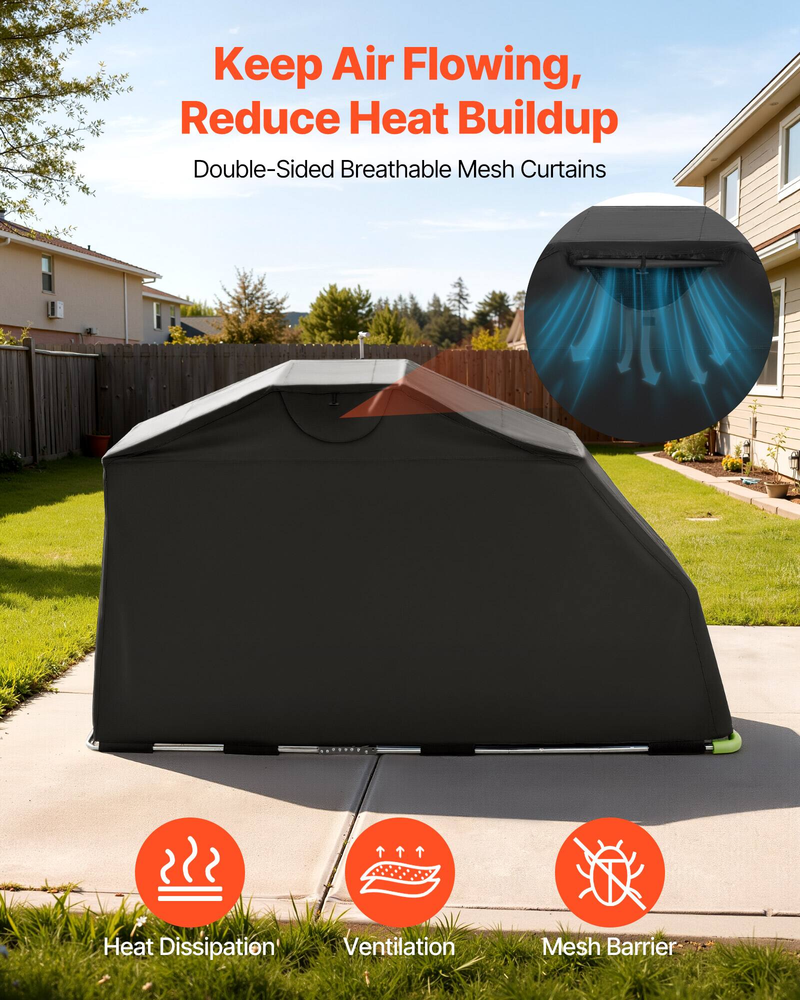 Keep Air Flowing, Reduce Heat Buildup

Double-Sided Breathable Mesh Curtains

Heat Dissipation
Ventilation
Mesh Barrier