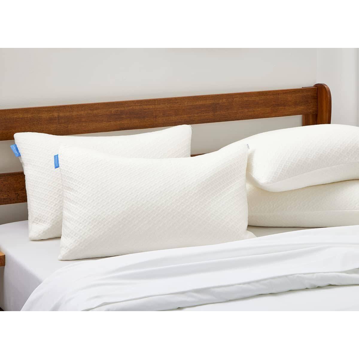 Left. Hivvago - Set of 2 Queen Shredded Memory Foam Pillows with Luxury Bamboo Breathable Cover - White.
