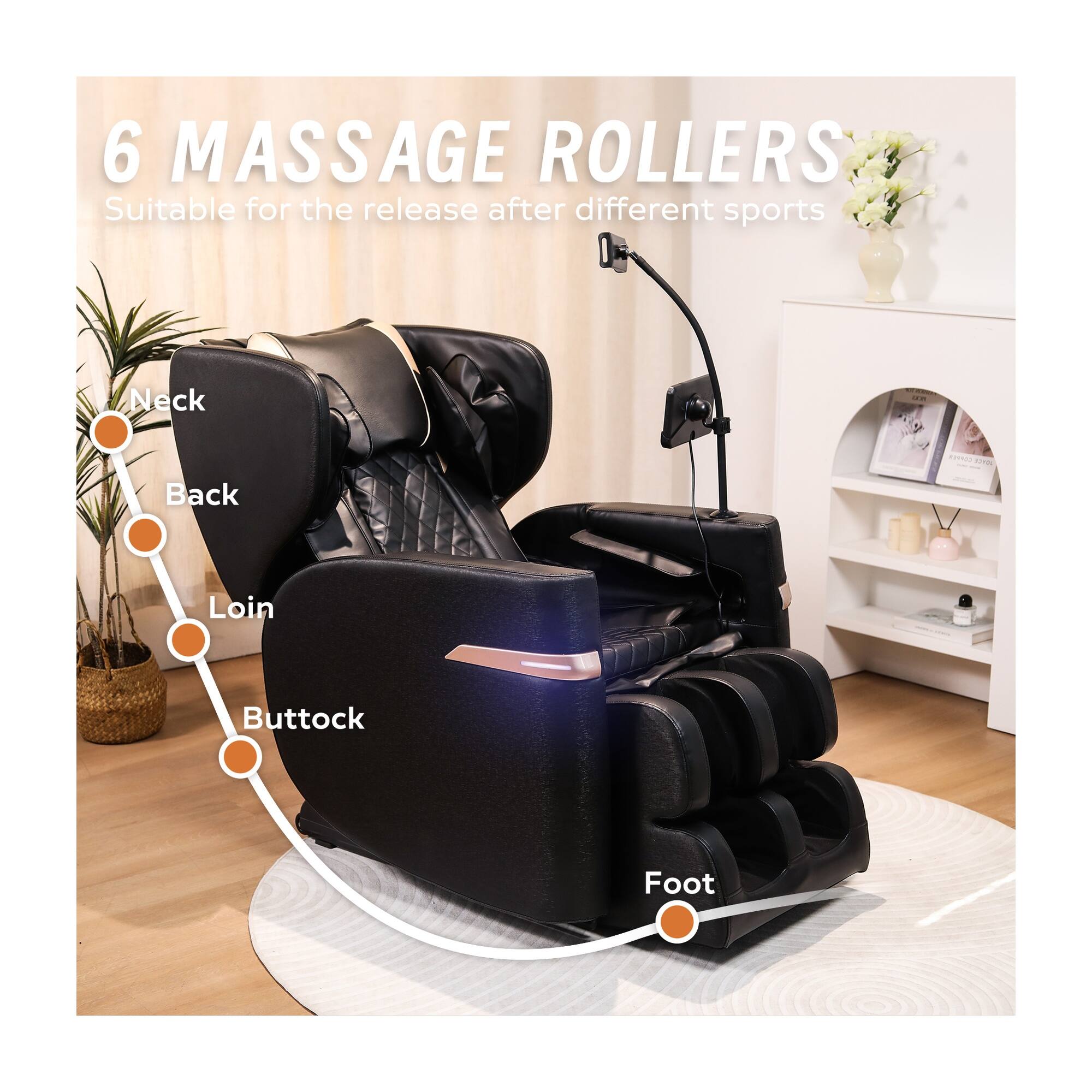 6 MASSAGE ROLLERS  
Suitable for the release after different sports  
Neck  
Back  
Loin  
Buttock  
Foot