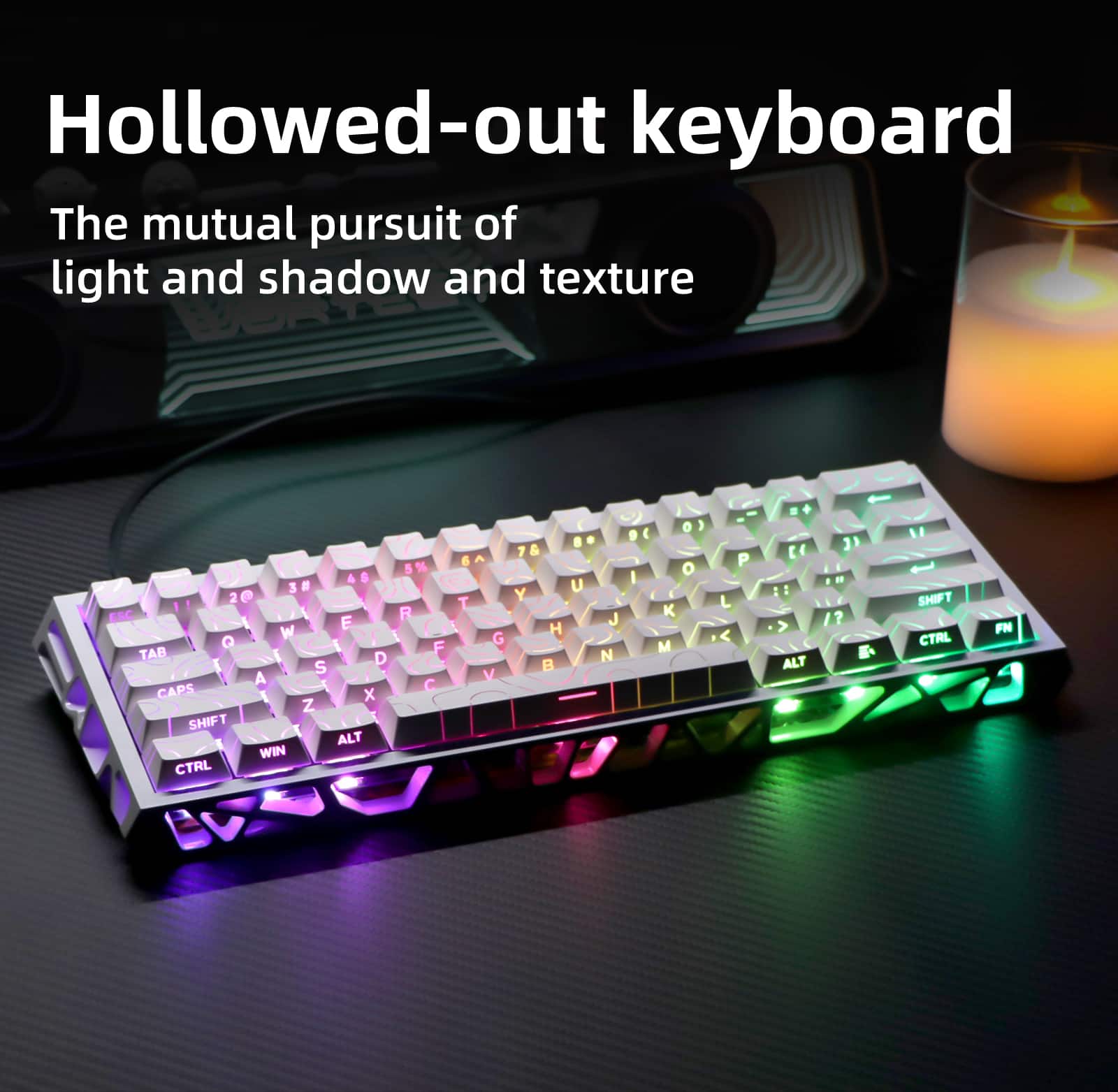 Loheer - 60% Mechanical Gaming Keyboard, Hot-Swappable Red Switch, Hollow RGB Design for PC Gamers - White