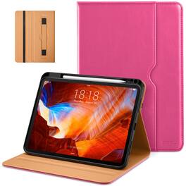 DTTO - Case for iPad Pro 11 Inch M5/M4,Premium Leather Business Folio Stand Cover with Pencil Holder, Auto Wake/Sleep - Rose Red