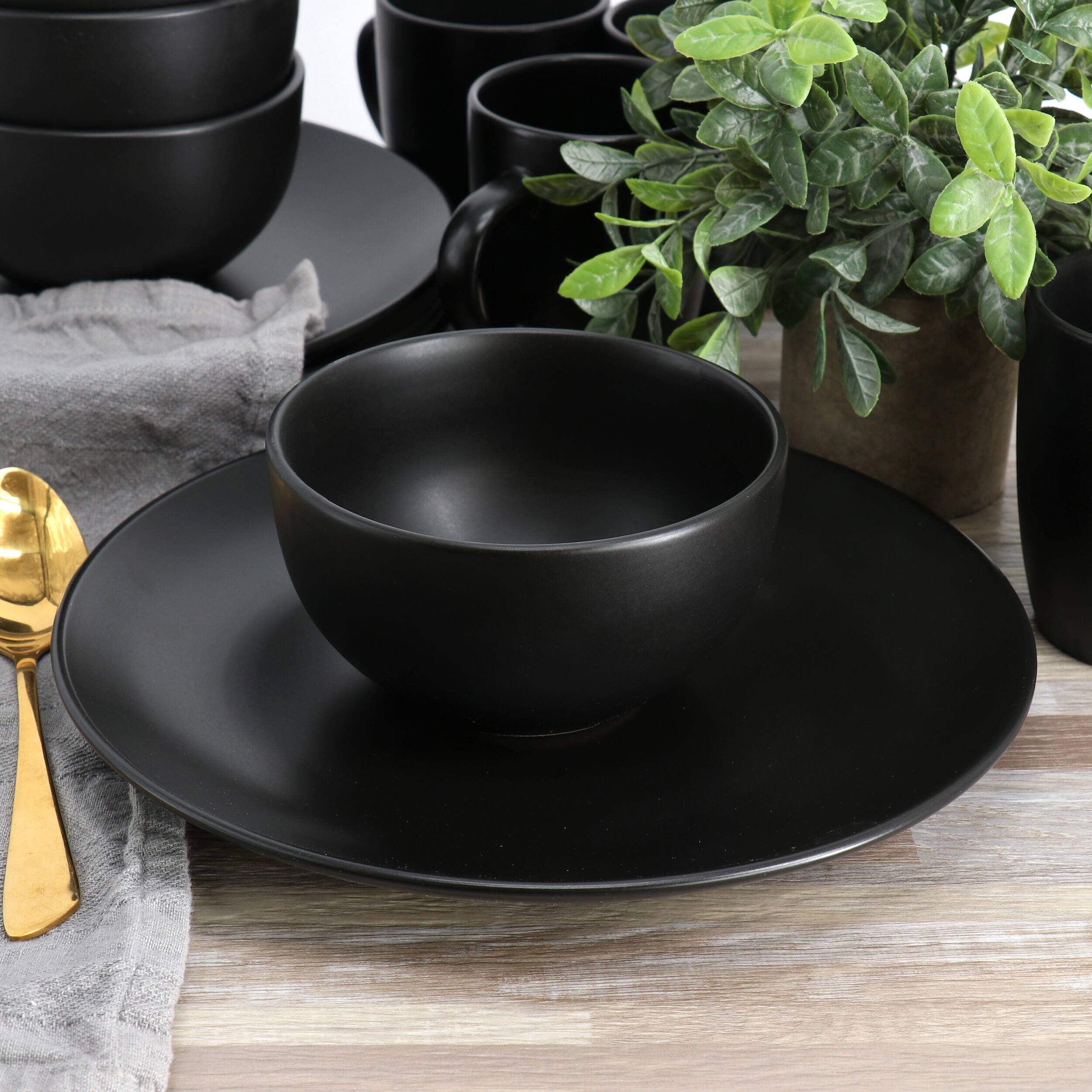 Alt View 5. Gibson - Gibson Home Everyday Plus 12 Piece Round Stoneware Dinnerware Set in Black - Black.
