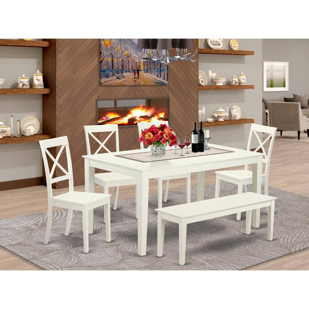 Left. East West Furniture - Dining Room Set Linen White - Brown.