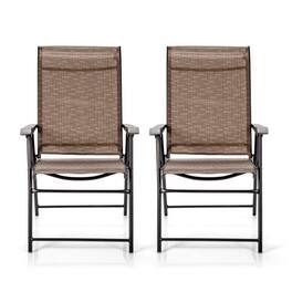 Pefilos - 2 Pieces Outdoor Patio Folding Chair with Armrest for Camping Garden, Outdoor Stackable Dining Chairs - Brown