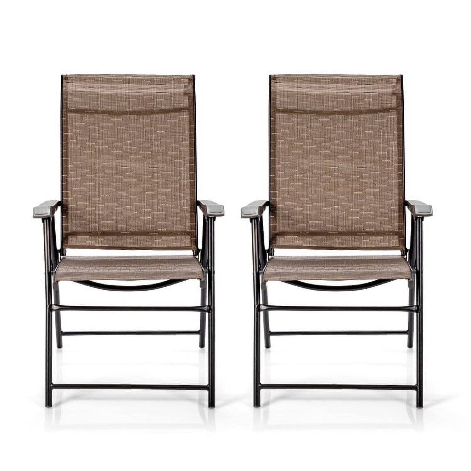 Front. Pefilos - 2 Pieces Outdoor Patio Folding Chair with Armrest for Camping Garden, Outdoor Stackable Dining Chairs - Brown.