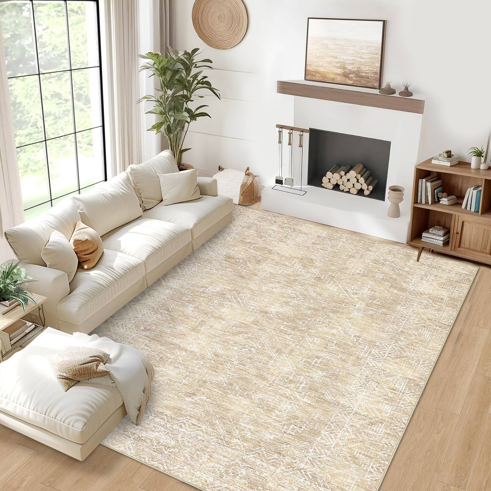 Back. GAOMON - Modern Diamond Heart Area Rug Non Slip Ultra Thin Low Pile Machine Washable Floor Cover Kitchen Living Room Hallway - Beige.
