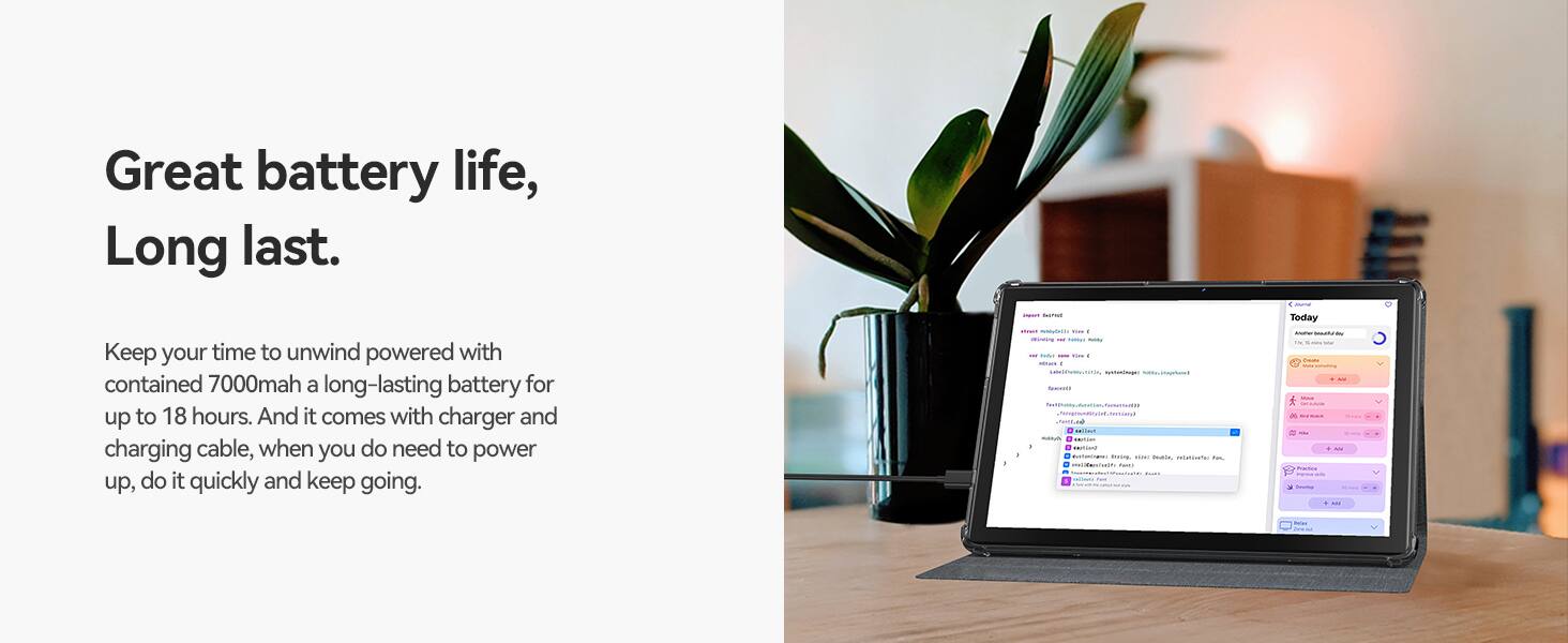 Great battery life, Long last.

Keep your time to unwind powered with contained 7000mAh a long-lasting battery for up to 18 hours. And it comes with charger and charging cable, when you do need to power up, do it quickly and keep going.