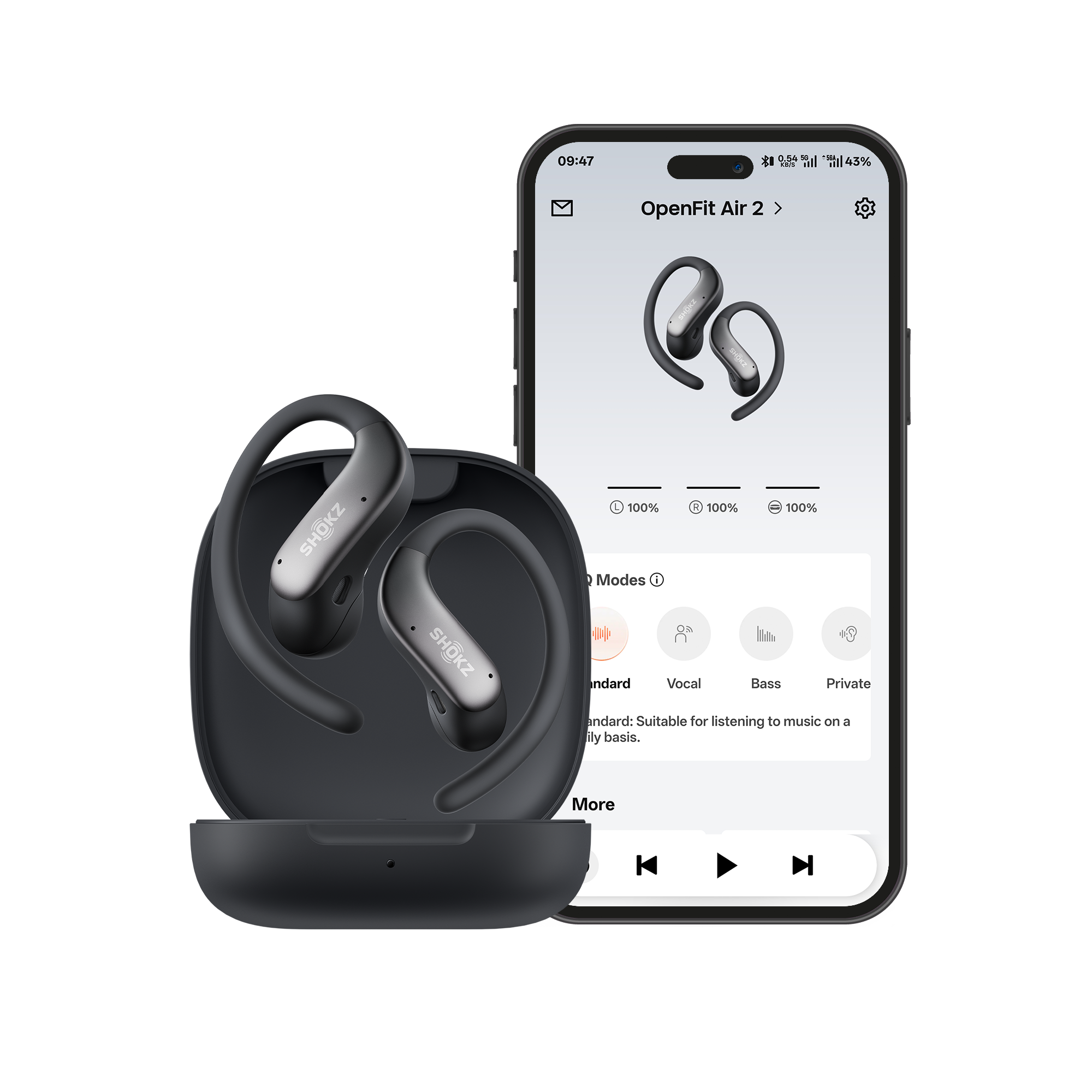 Shokz OpenFit Air 2 Open Ear True Wireless Bluetooth Earbuds Black