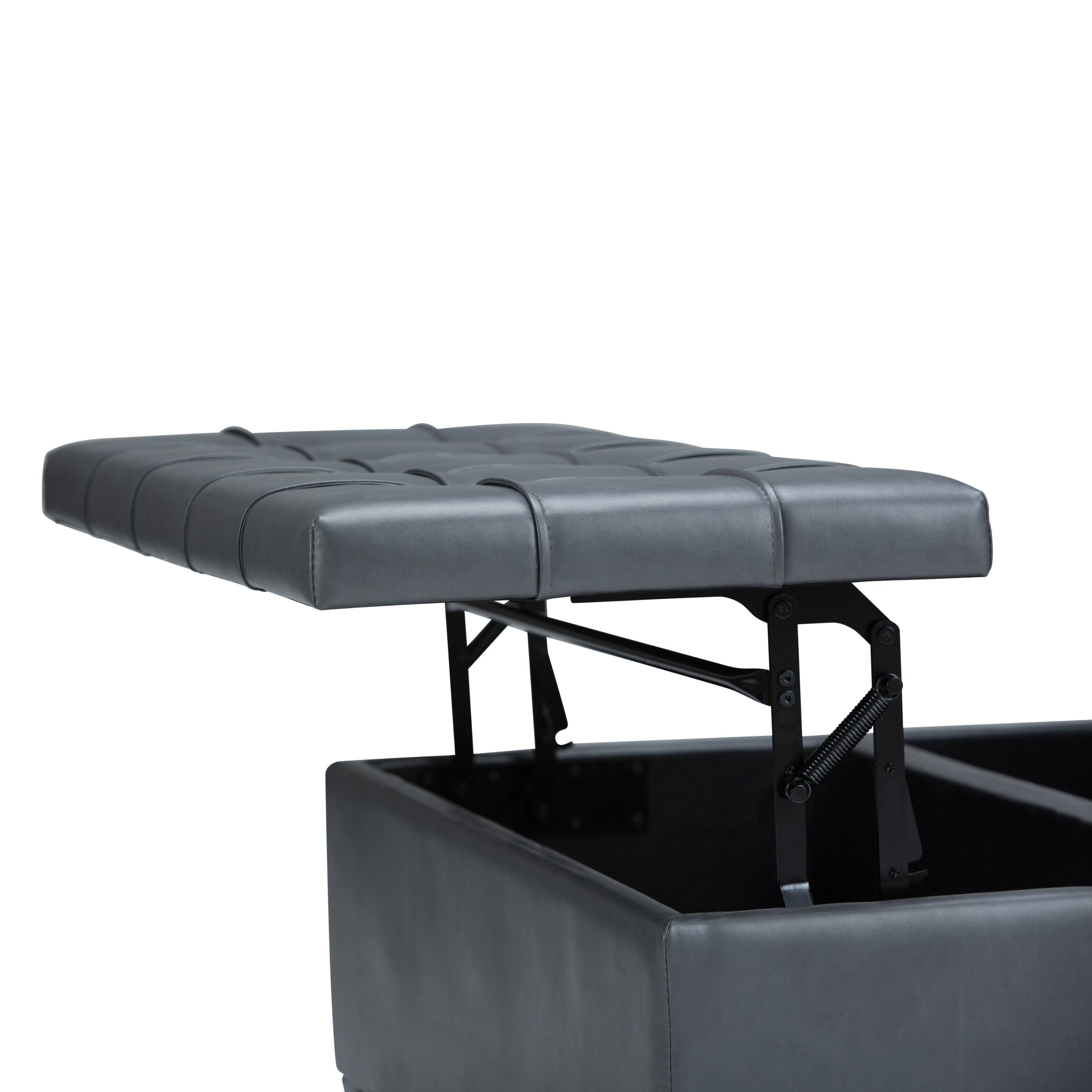 Alt View 15. Simpli Home - Harrison 36 inch Wide Transitional Square Coffee Table Storage Ottoman in Stone Grey Faux Leather - Stone Gray.