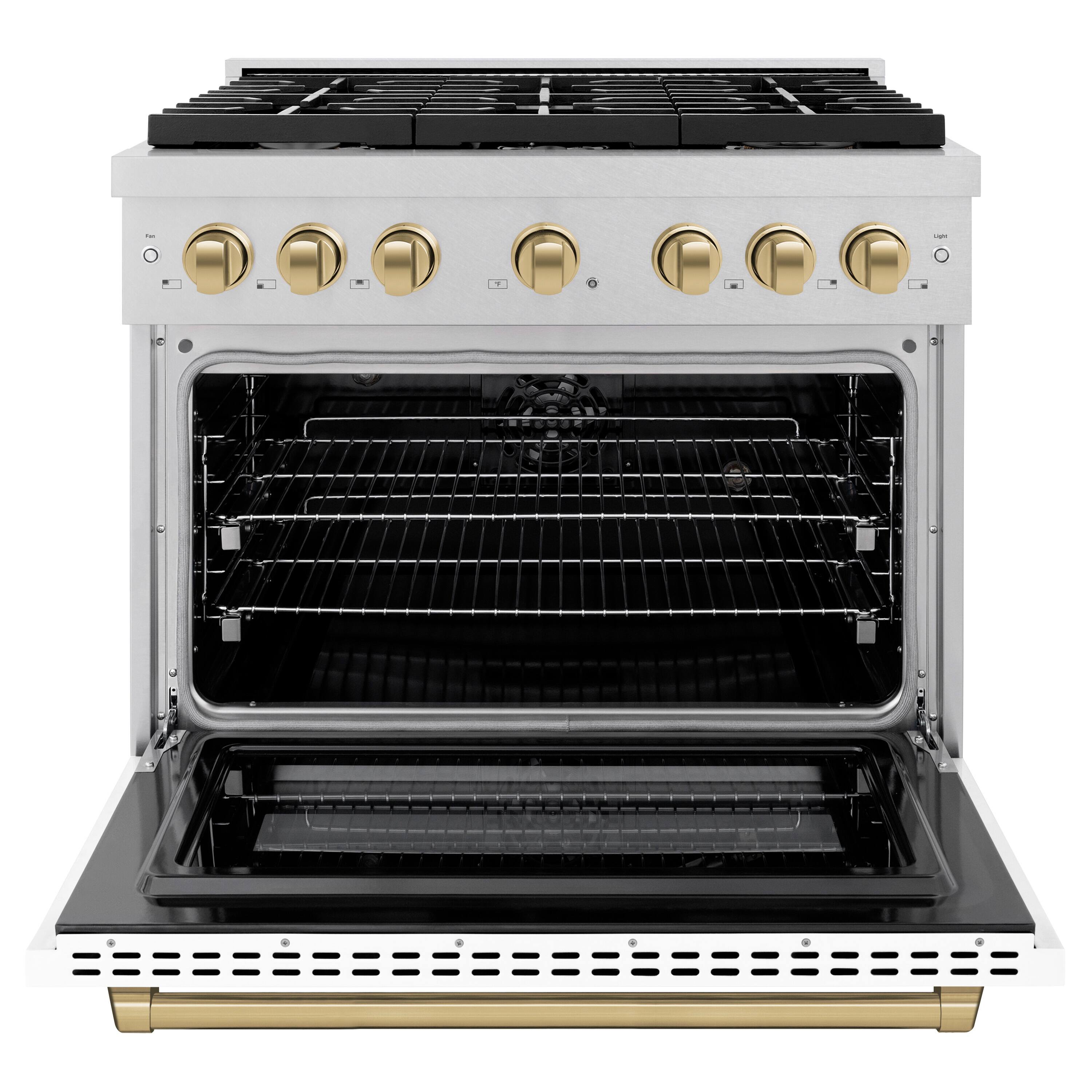 Angle. ZLINE - ZLINE Autograph 36 in. Paramount Dual Fuel Range with White and Bronze Accents (SDRSZ-WM-36-CB) - White.