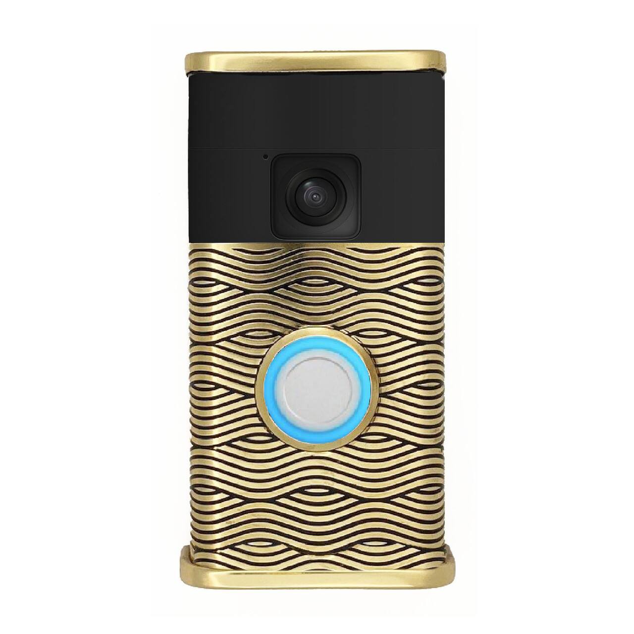 Front. Michael Healy - Waves Video Doorbell Cover (Ring Battery Doorbell 2024 Release) - Brass.