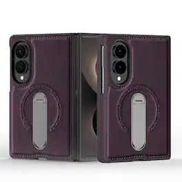 Dteck - Magnetic Case for Samsung Galaxy Z Fold8 Shockproof PU Leather Slim Kickstand Cover - Purple