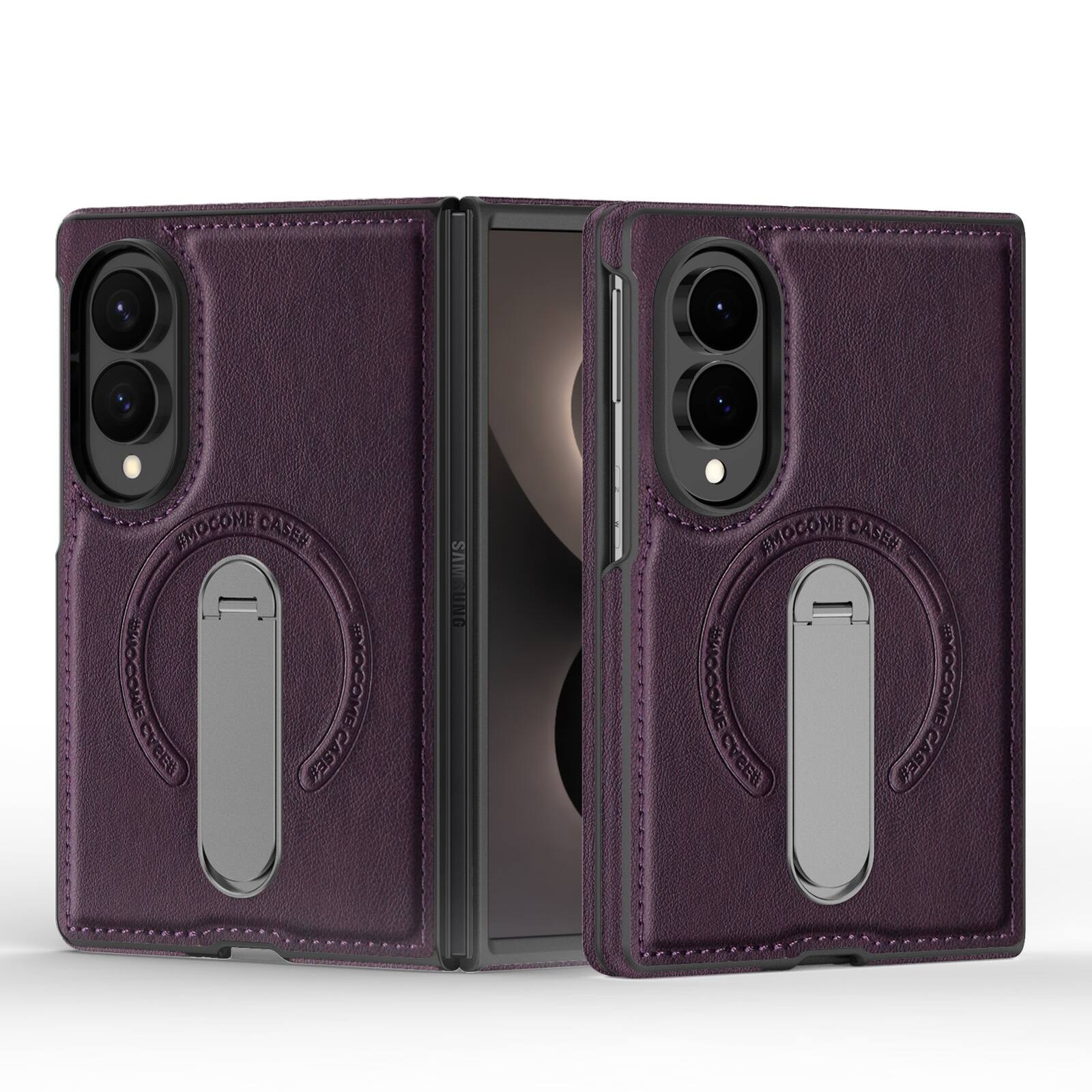 Dteck - Magnetic Case for Samsung Galaxy Z Fold8 Shockproof PU Leather Slim Kickstand Cover - Purple