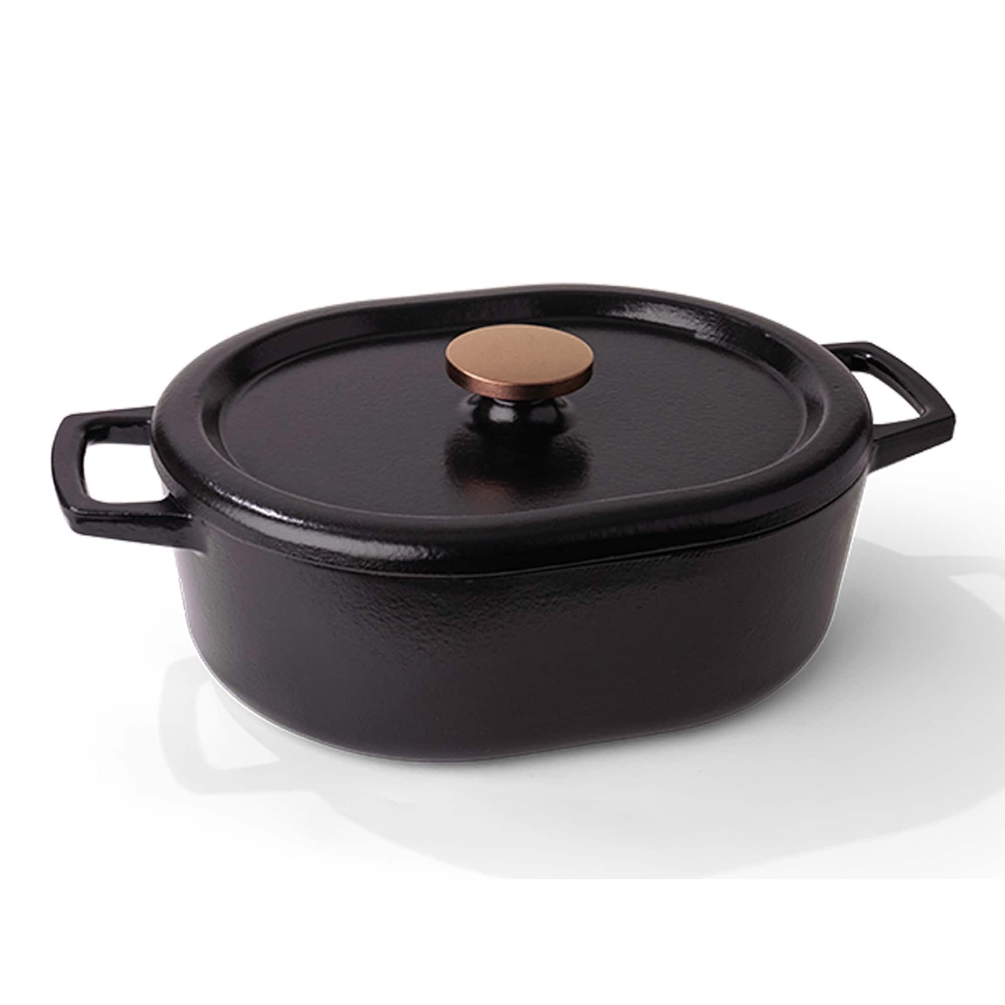 Alva - Nori Enameled Cast Iron Oval Dutch Oven with Lid - Black