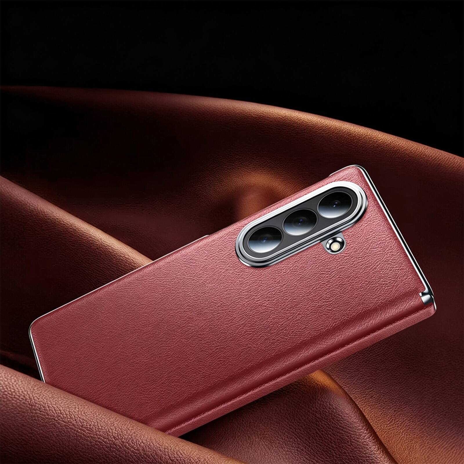 Alt View 1. Dteck - Shockproof Leather Texture Case for Samsung Galaxy Z Fold8 Ultra, Rigid Plastic Bumper Phone Cover with Hinge Protection - Black.