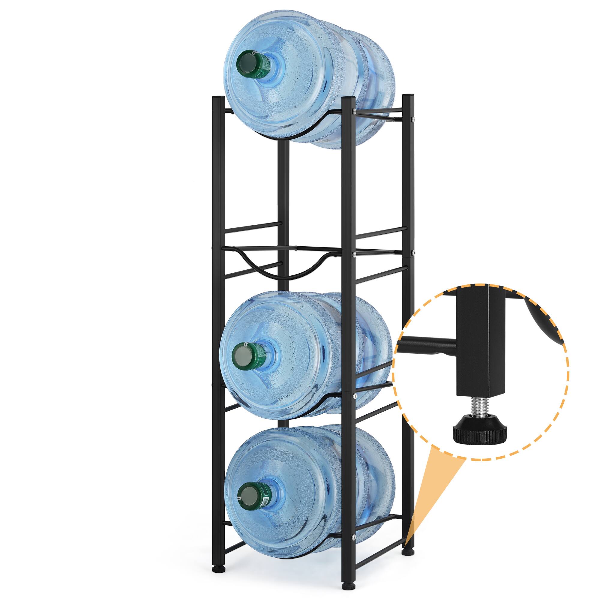 Alt View 3. Oumilen - Black 4-Tier Square Tube Water Bottle Rack, Heavy Duty 5 Gallon Water Jug Storage Holder with Adjustable Feet - Black.