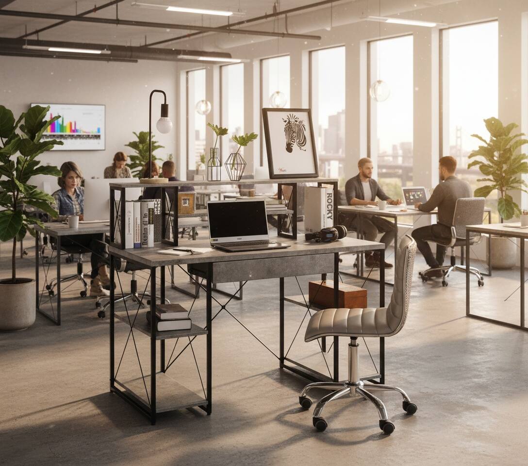 Alt View 5. Forest'nSky - All Purpose Writing Desk, Gray Finish Computer Table for Home Office, Study, or Bedroom, Modern Style - Gray.