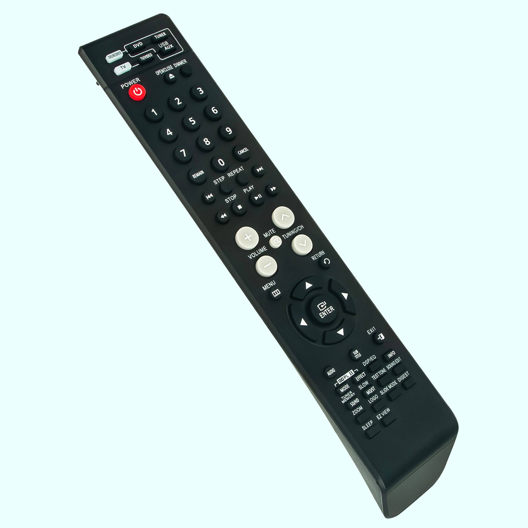 Sure, here is the corrected and grouped text from the image:

---

**Top Section:**
- TUNER
- BVD
- AUX
- TV
- DVD
- USB
- RETURN
- POWER

**Number Pad:**
- 1 2 3
- 4 5 6
- 7 8 9
- 0

**Playback Controls:**
- STEP
- REPEAT
- PLAY
- STOP
- PAUSE
- MUTE
- TUNING
- RETURN

**Volume Controls:**
- VOLUME UP
- VOLUME DOWN

**Menu and Navigation:**
- MENU
- ENTER
- EXIT
- INFO
- DIGEST
- MODE
- SLOW
- SLIDE MODE
- WIDE
- SONO
- LOGO
- ZOOM
- EZ VIEW
- EZ SLEEP

**Additional Controls:**
- TEST TONE
- EFFECT
- DIGEST
- MODE
- SLOW
- SLIDE MODE
- WIDE
- SONO
- LOGO
- ZOOM
- EZ VIEW
- EZ SLEEP

**Bottom Section:**
- 09960
- TEST