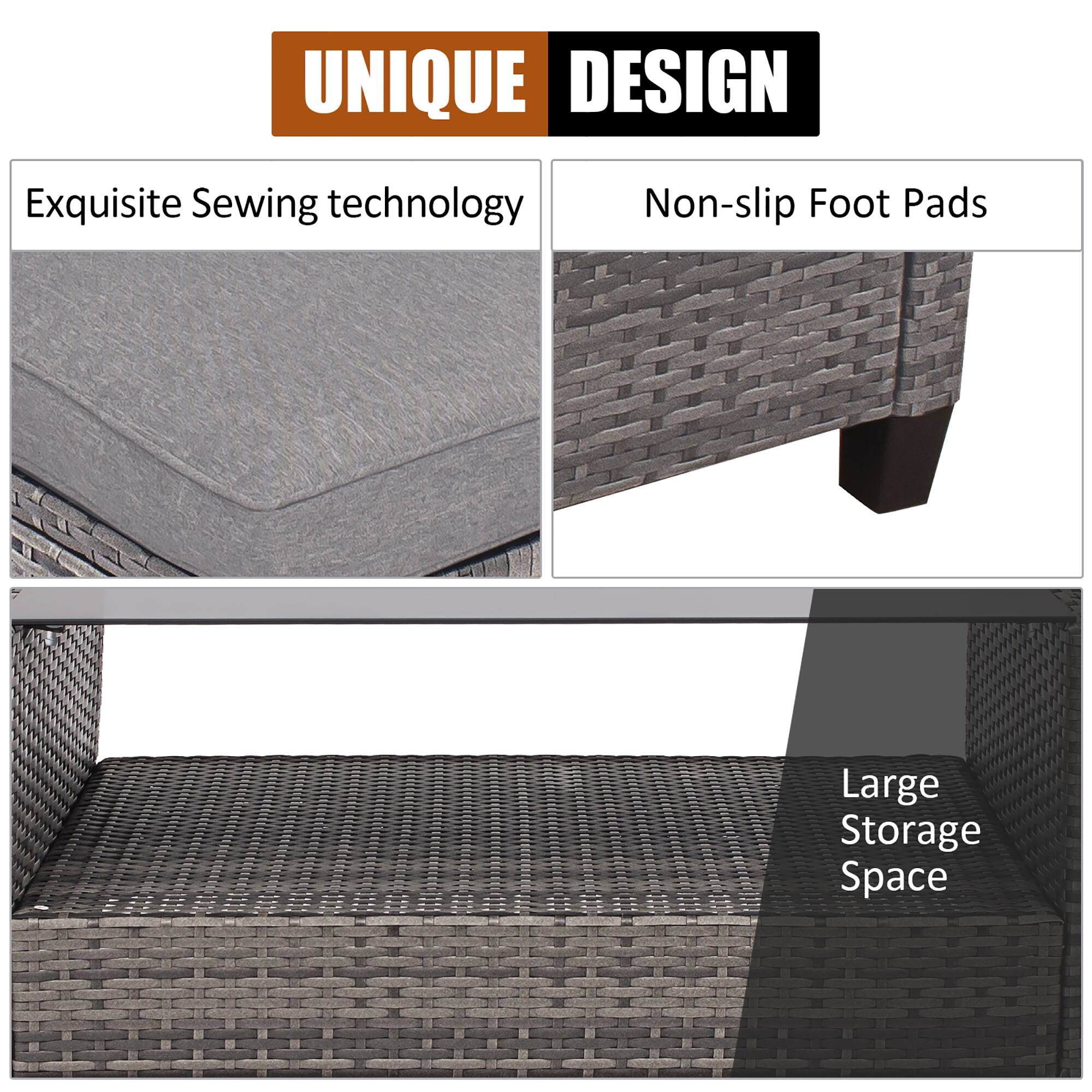 UNIQUE DESIGN  
- Exquisite Sewing technology  
- Non-slip Foot Pads  
- Large Storage Space