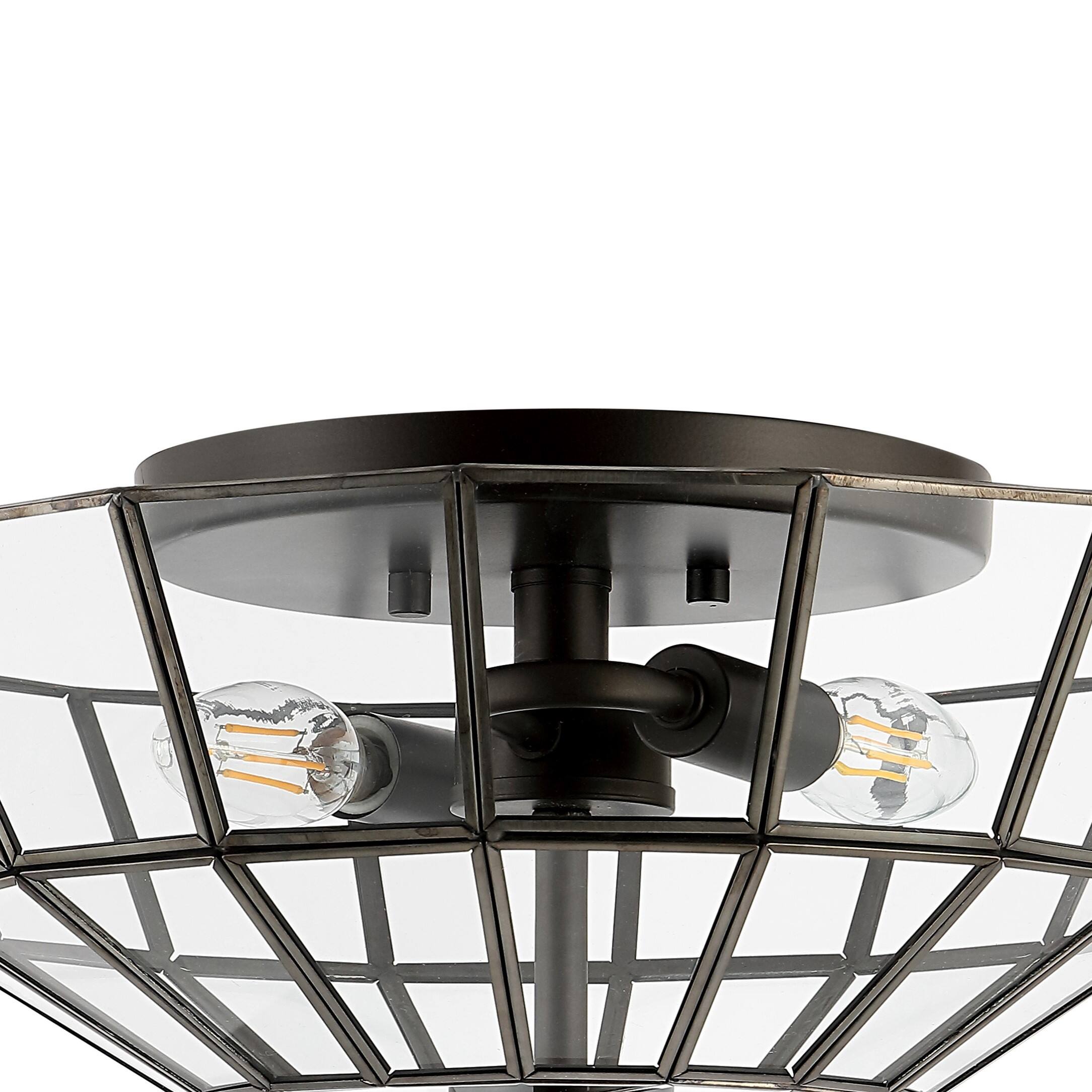 Alt View 4. Jonathan Y - Theo 15.5" 2-Light Farmhouse Rustic Iron/Glass LED Semi Flush Mount, Oil Rubbed Bronze/Clear - Oil Rubbed Bronze.