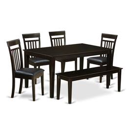 East West Furniture - 6 PC Dining room set-Top Kitchen Table and 4 Kitchen Chairs plus 1 Dining bench - Brown