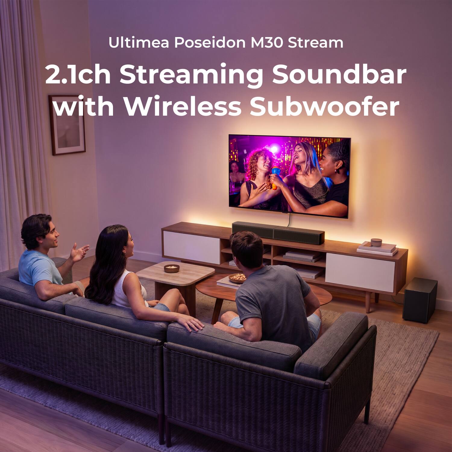 Ultimea Poseidon M30 Stream  
2.1ch Streaming Soundbar with Wireless Subwoofer