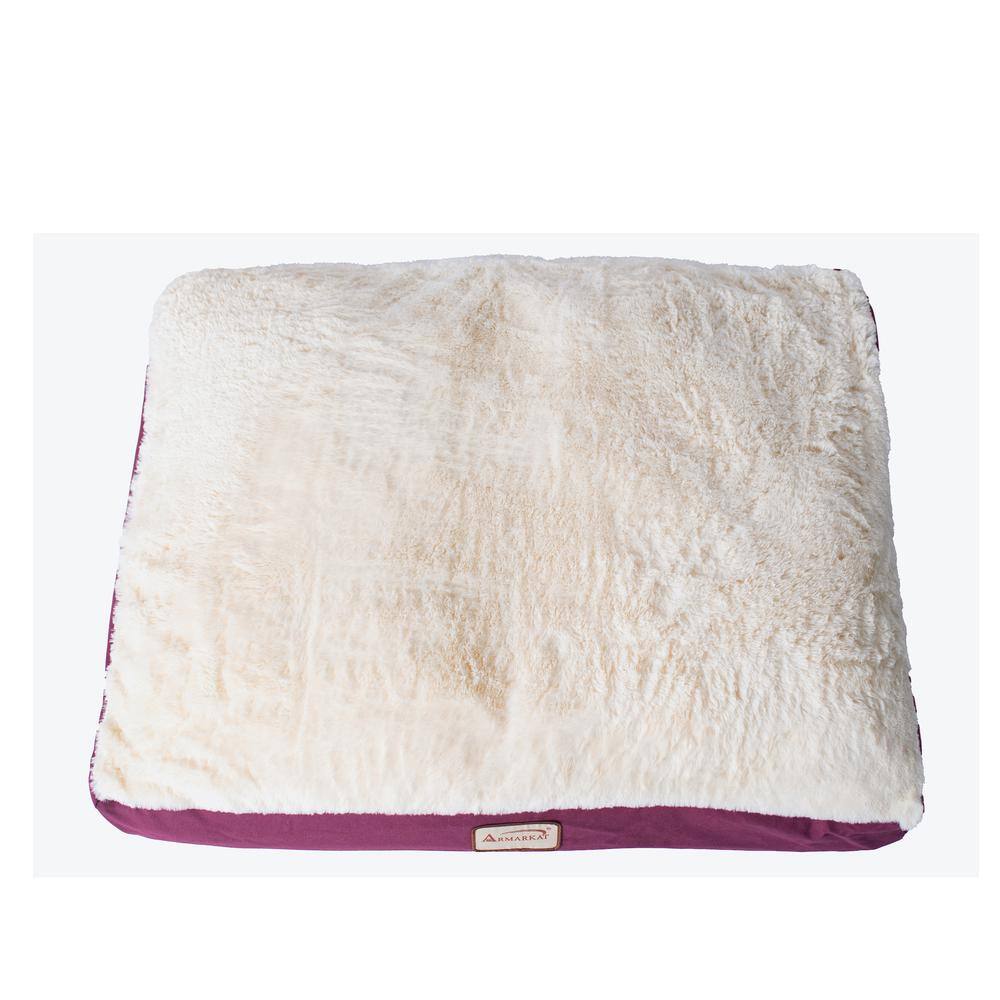 Angle. Armarkat - Double Extra Large Pet Bed Mat With Poly Fill Cushion In Ivory and Burgundy - White.