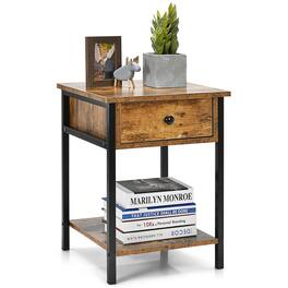 Ecooso - Industrial Nightstand with Drawer and Shelf for Bedroom and Living Room - Brown