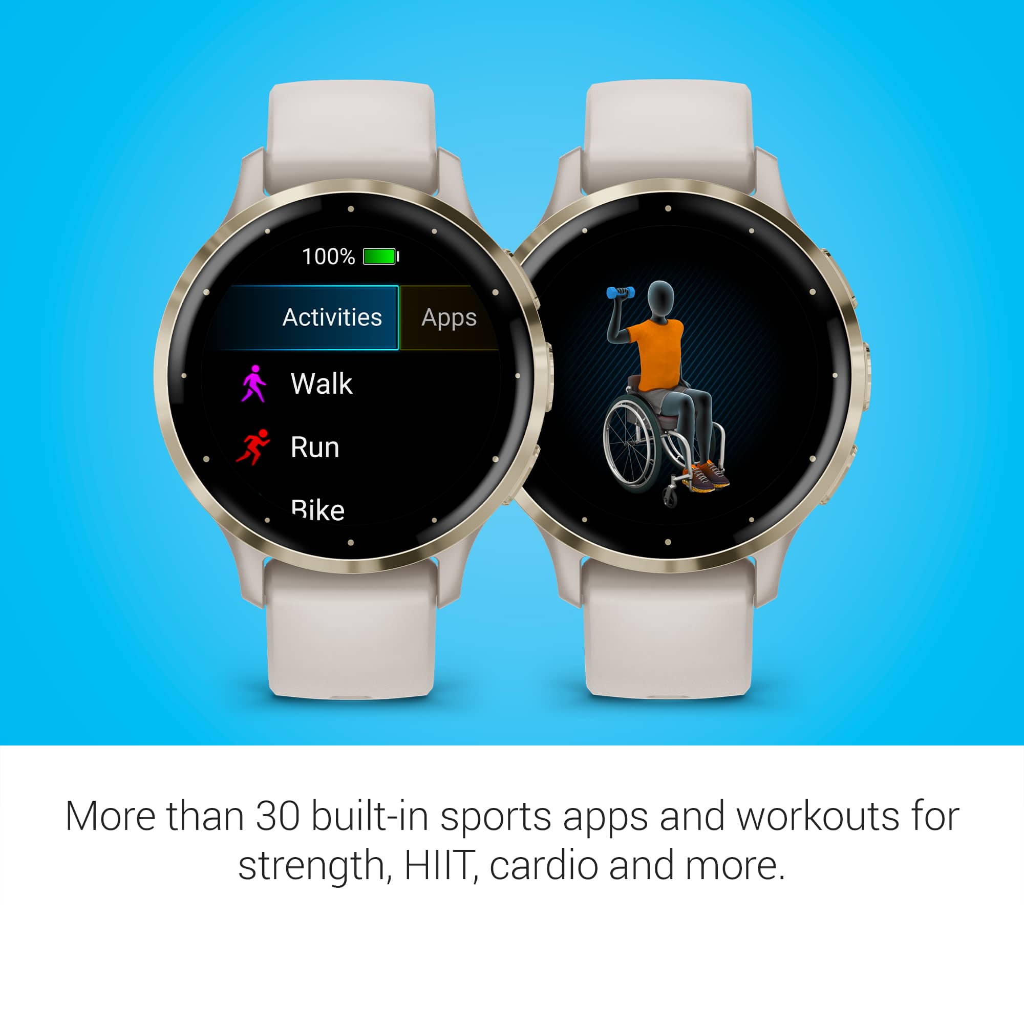 More than 30 built-in sports apps and workouts for strength, HIIT, cardio, and more.