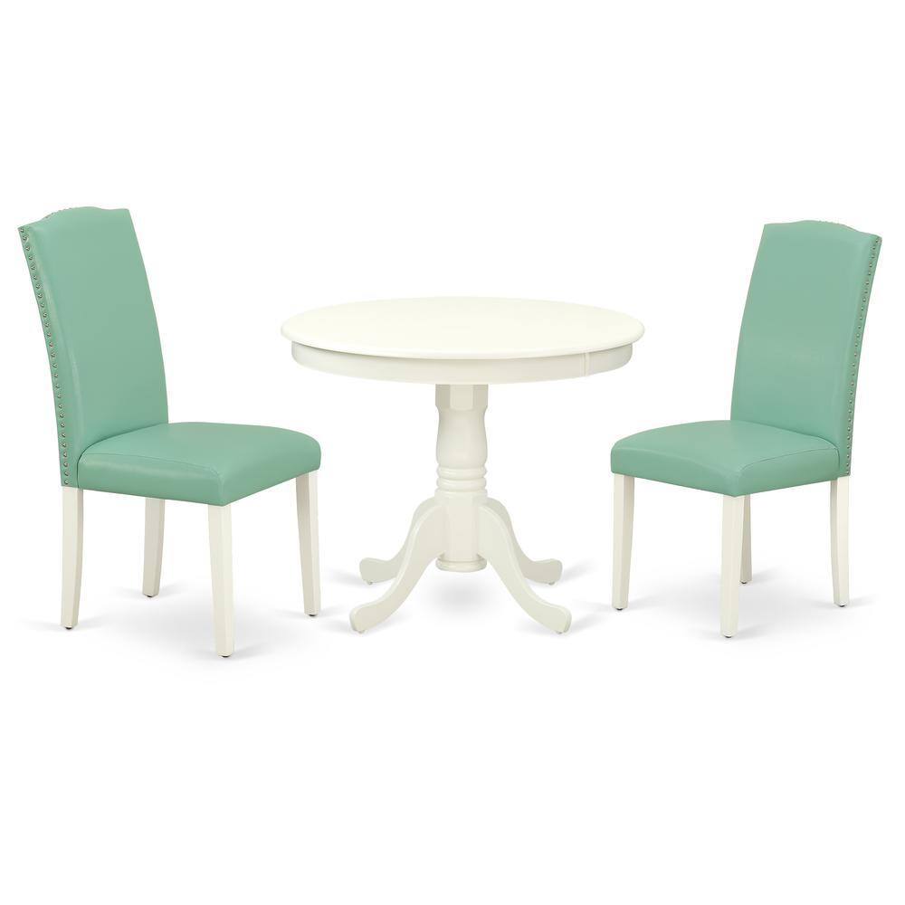 Back. East West Furniture - Dining Room Set Linen White - Brown.