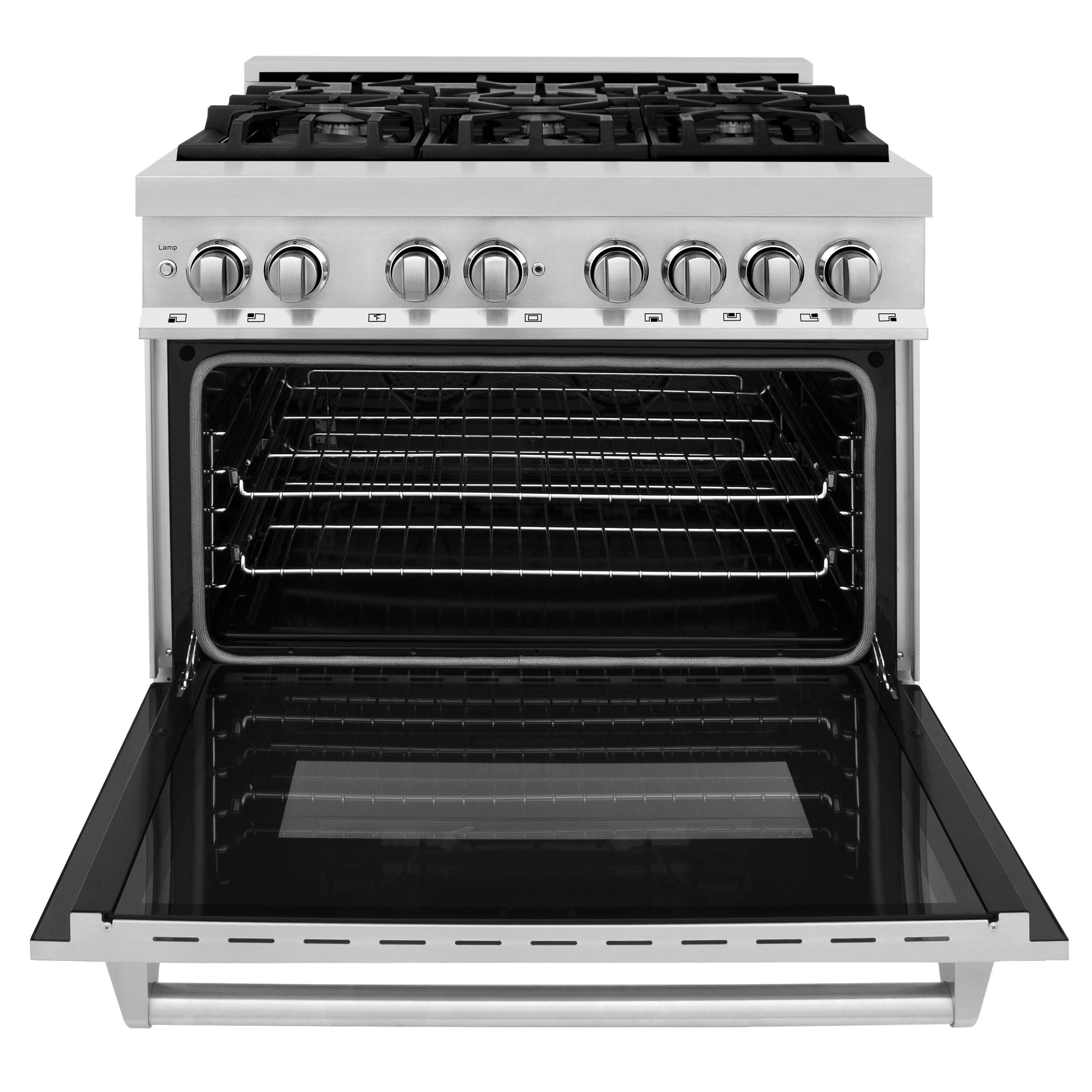Angle. ZLINE - 36 in. 4.6 cu. ft. Legacy Freestanding Dual Fuel Range with 6 Burners and Electric Convection Oven in Stainless Steel - Stainless steel.