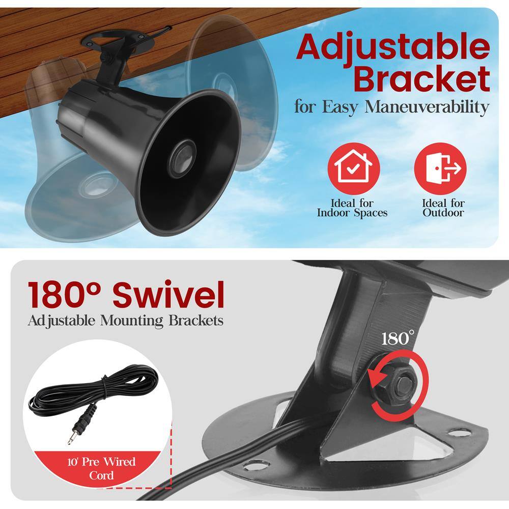 Adjustable Bracket for Easy Maneuverability  
Ideal for Indoor Spaces  
Ideal for Outdoor  

180° Swivel  
Adjustable Mounting Brackets  

10' Pre Wired Cord