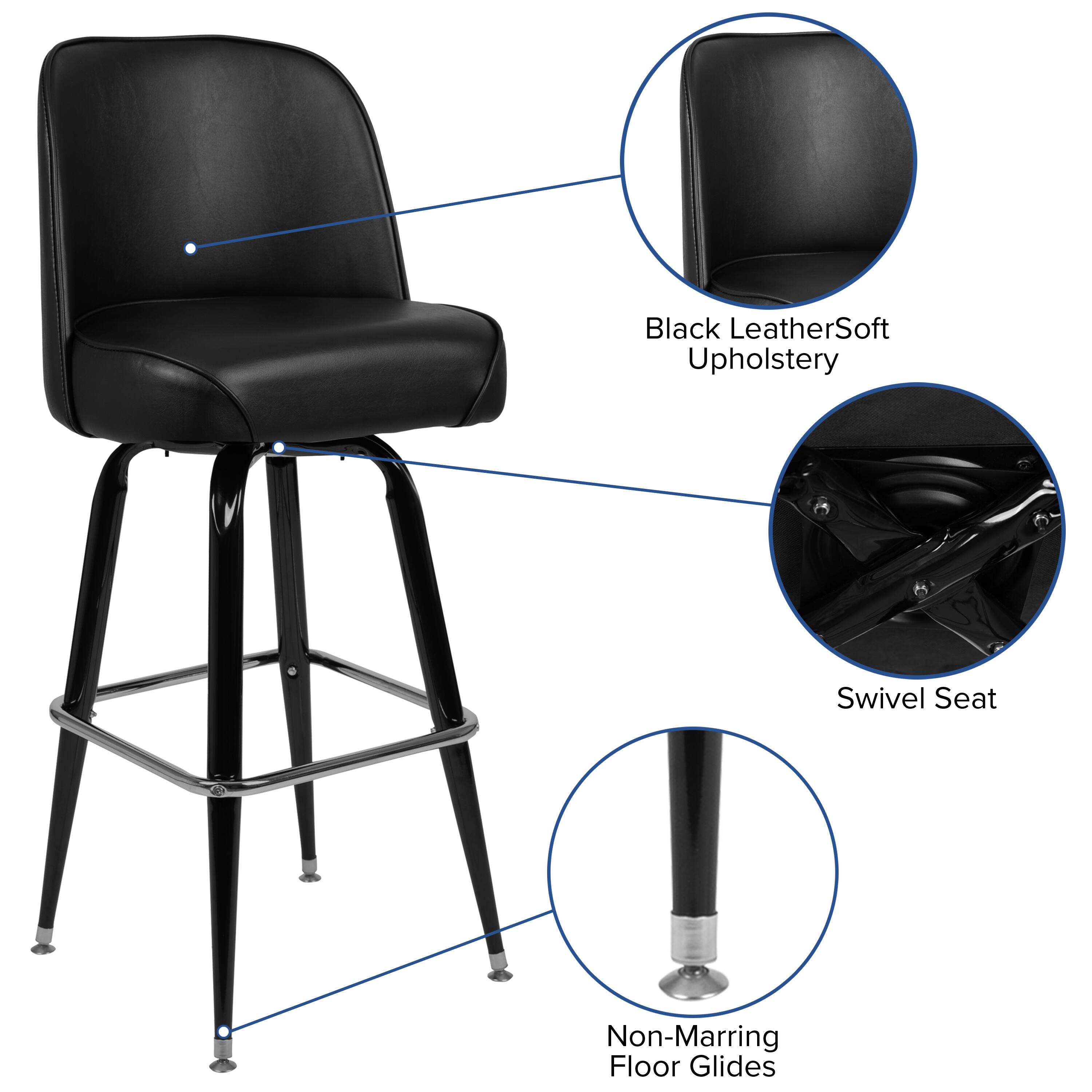 Black Leather Soft Upholstery Swivel Seat Non-Marring Floor Glides
