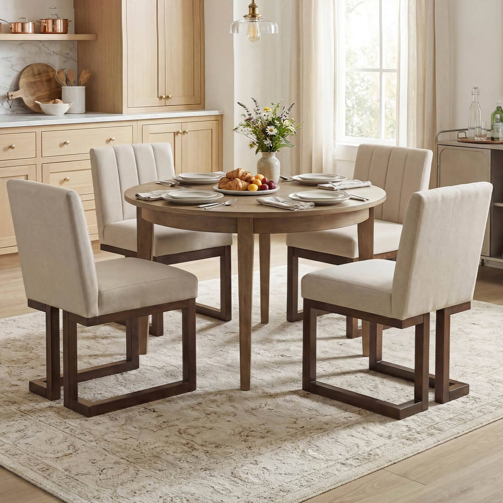 Alt View 5. Costway - Costway 2PCS Wooden Dining Chairs Modern Farmhouse Fabric Upholstered Kitchen Chairs - Walnut.