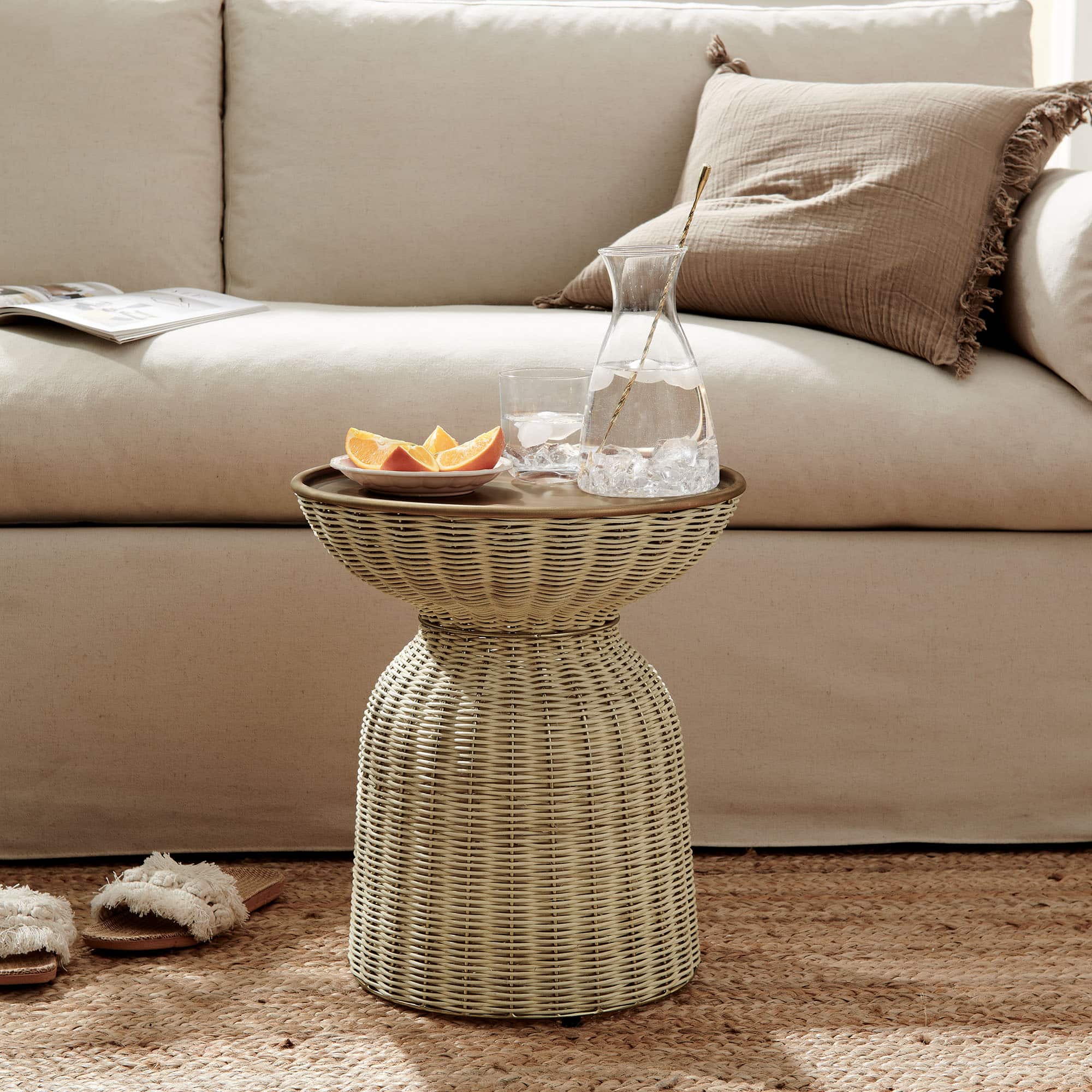 Lazaro Round Rattan Side Table by Modway - Burnished Brass Natural