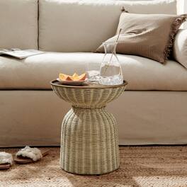 Lazaro Round Rattan Side Table by Modway - Burnished Brass Natural