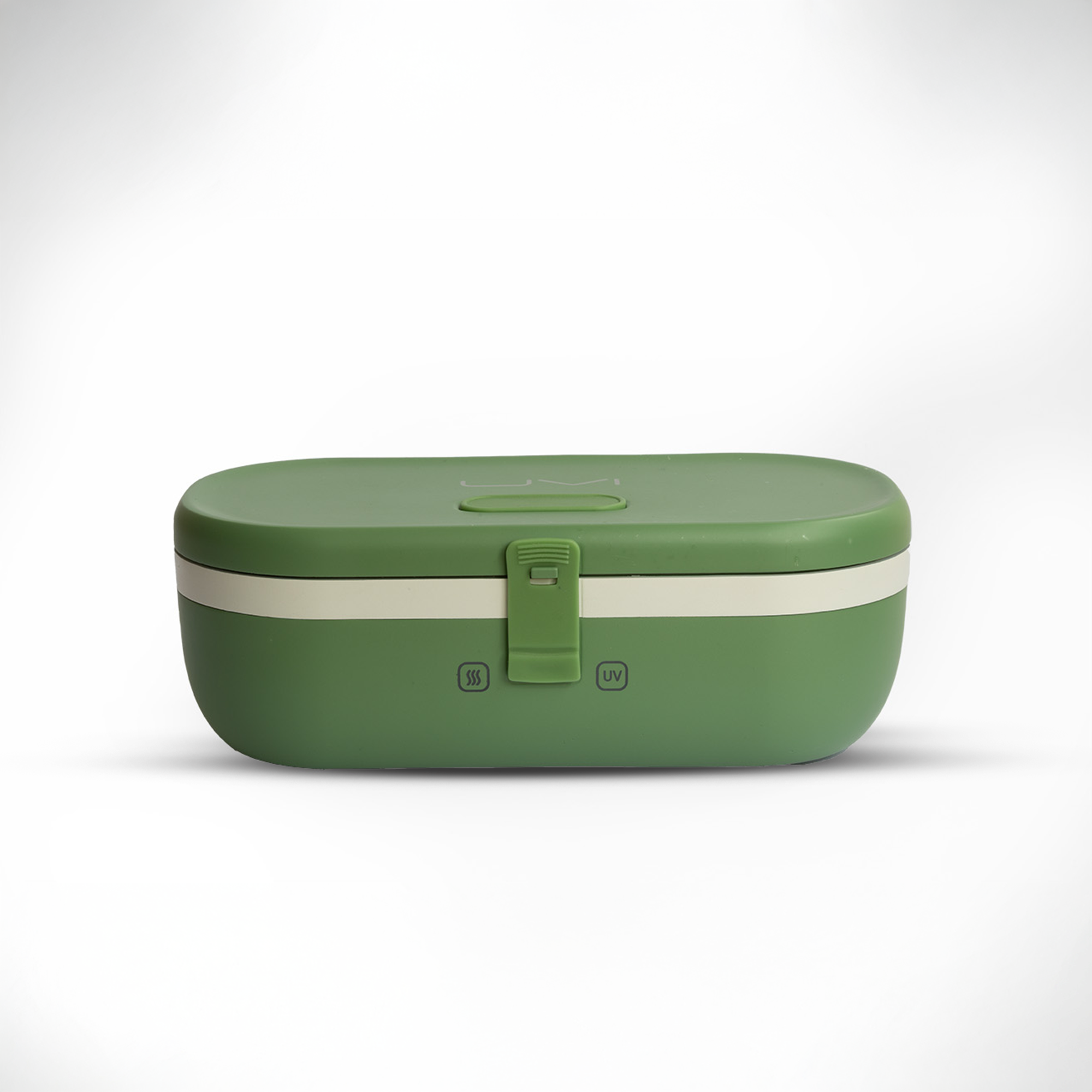Angle. UVI - UVI Plus Lunchbox – Portable Self-Heating Lunch Box with UV Sanitizer & USB-C Charging - Green Pea.