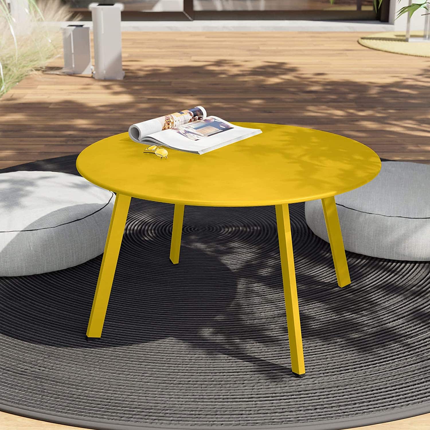 DOMETOUR- Round Coffee Table Patio Side Table- Yellow