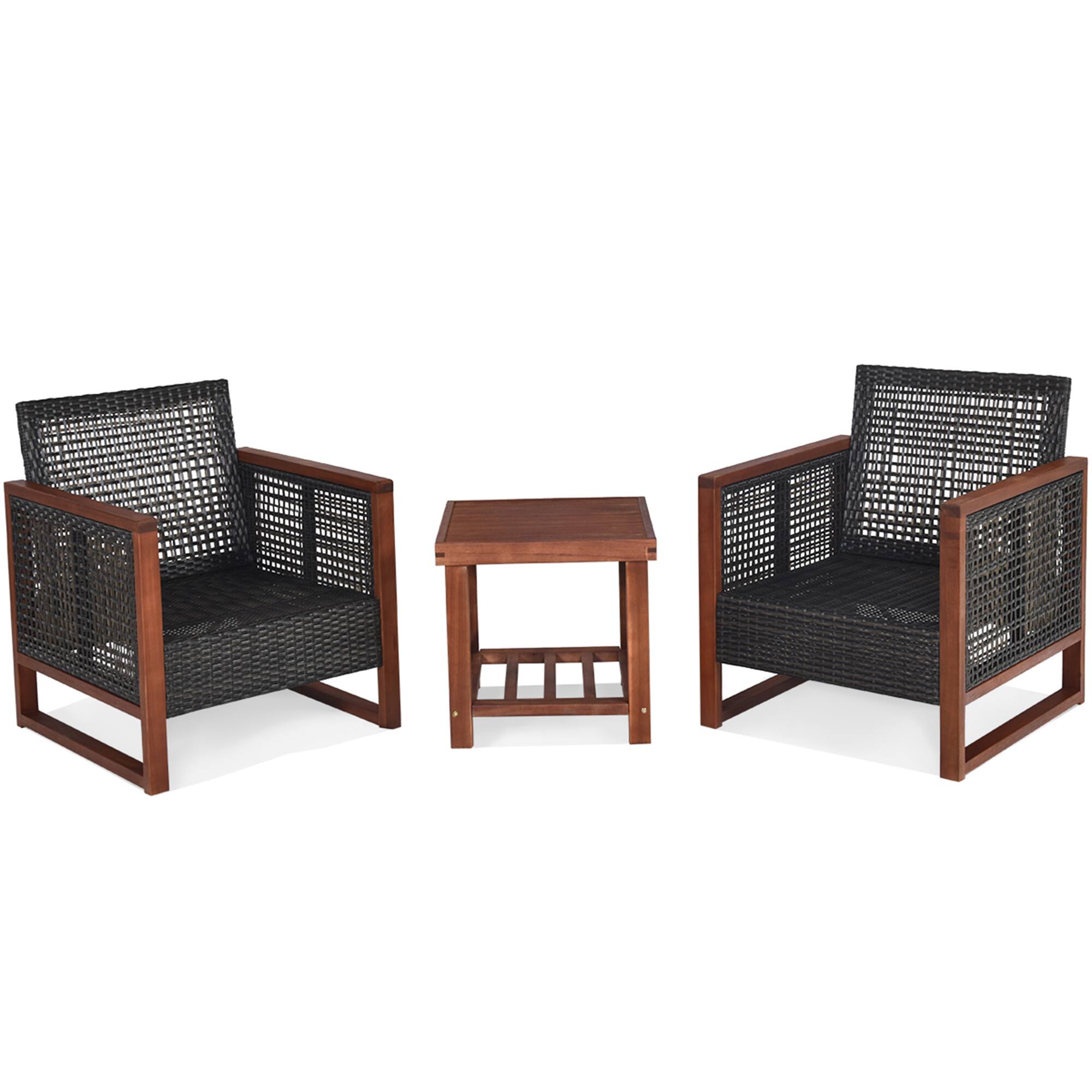 Alt View 5. Gymax - Gymax 3PCS Rattan Wicker Patio Conversation Set Outdoor Furniture Set w/ Red Cushion - Red.