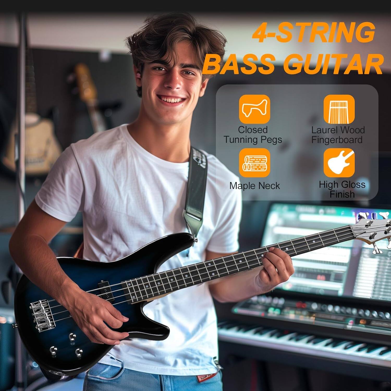 4-STRING BASS GUITAR  
Closed Tuning Pegs  
Laurel Wood Fingerboard  
Maple Neck  
High Gloss Finish