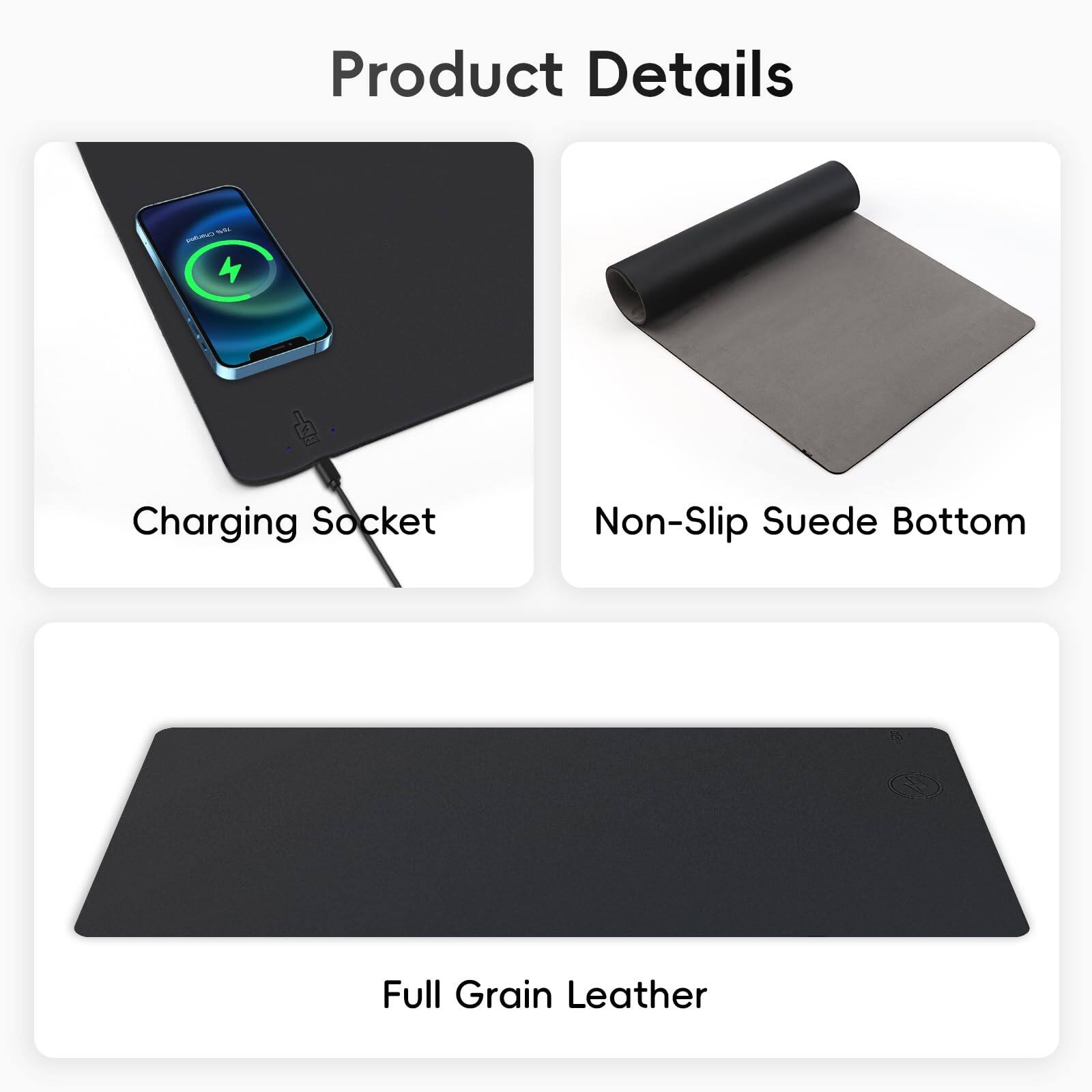 Cozy Serene Desk Mat With Wireless Pu Leather Fast Charging Gaming