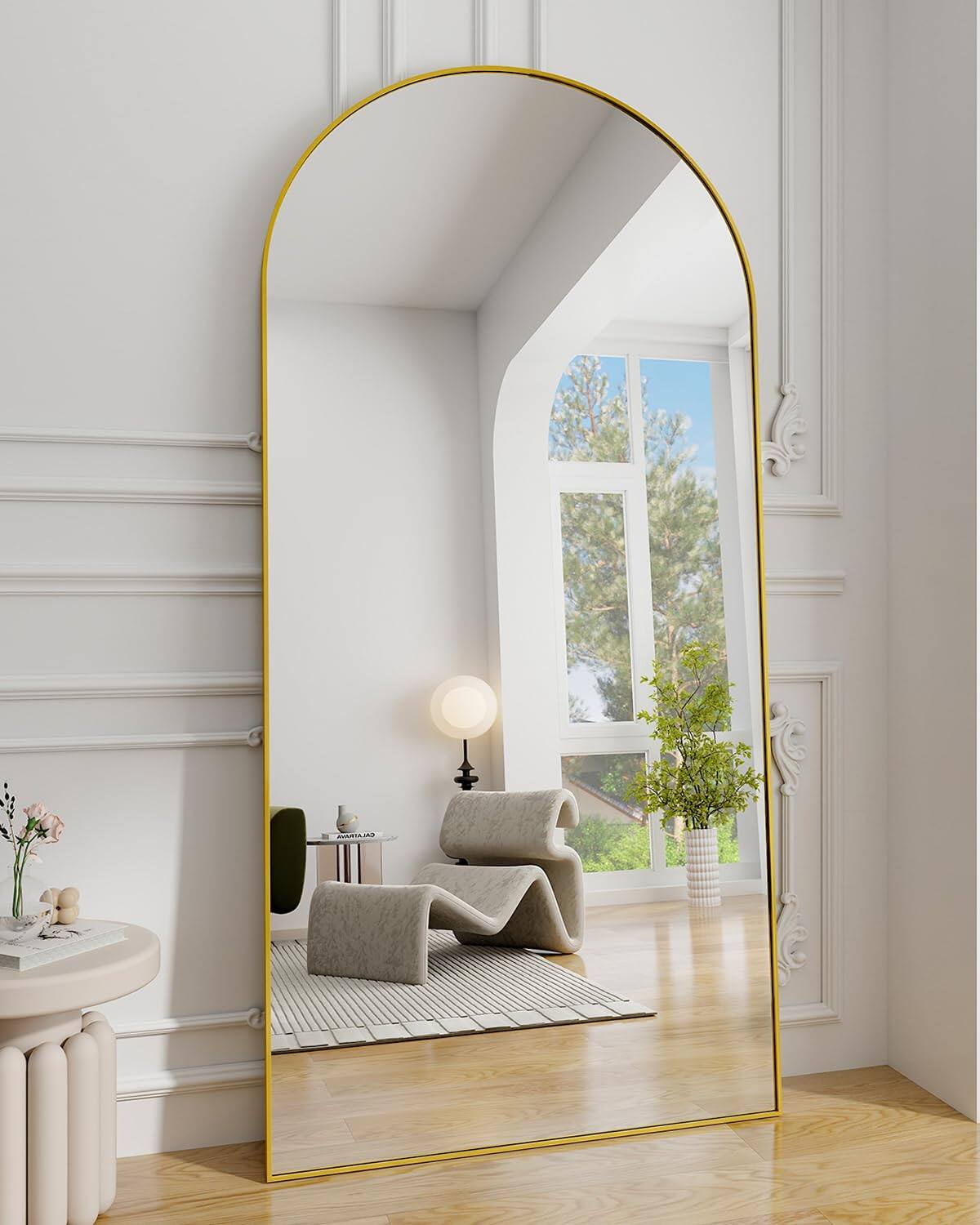 Hanke - Arched Full Length Mirror Large Floor With Aluminum Alloy Frame Standing Hanging Or Leaning Wall-mounted Body - Gold 71"L x 30"W