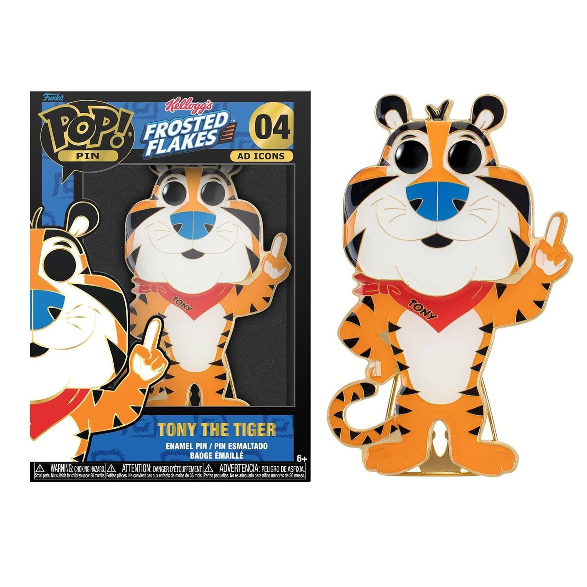 Funko Kellogg's POP! FROSTED FLAKES 04 PIN AD ICONS TONY THE TIGER ENAMEL PIN / PIN ESMALTADO BADGE EMAILLÉ 6+ A WARNING CHOKING HAZARD ATTENTION: DANGER D'ÉTOUFFEMENT ADVERTENCIA: PELIGRO DE ASFIXIA