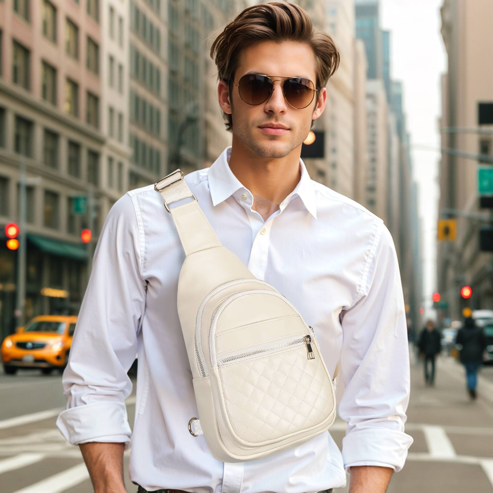Alt View 2. Unique Bargains - Crossbody Bags for Women Men Leather Sling Bag Cross Body Backpack for Women Casual Chest Bag Daypack for Travel Hiking - White.